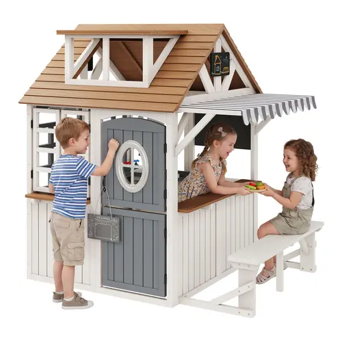 ALBOTT Unisex 4-Size Kids Wooden Playhouse with Kitchen Set - Durable Fir Wood, Pre-Cut Panels, Roof, Rust-Resistant Hinges - Cottage Core Decor, Development Focused - Outdoor Play Toy for 3-8 Years Old Boys & Girls[tiktokshopbacktoschool][SohoChic]