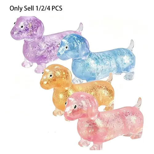Squishies Anxiety Fidgets - Upgraded Sparkly Dachshund Gel Stretch Balls, Cute Mini Sausage Dog Stress Relief Toys with Faces, Gifts for Kids summerwins,summerwins