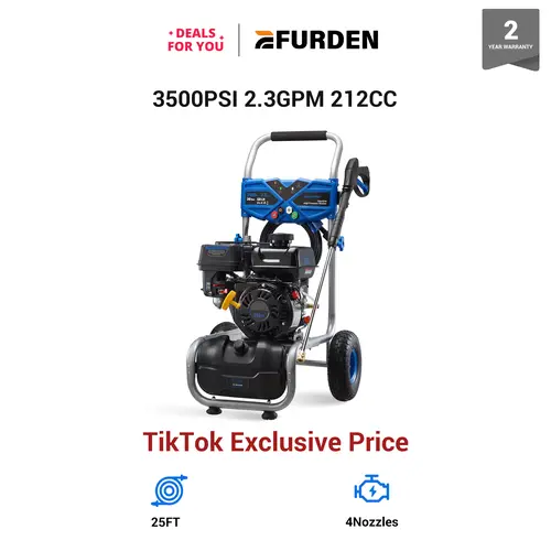 Efurden 3500PSI Gas Pressure Washer, 2.3GPM Gas Powered High Pressure Clean Machine with 209CC Engine, 4 Adjustable Nozzles for Cleaning Walls, Terraces, Vehicles, Gardens (Blue)