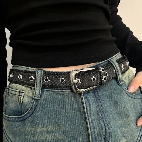 2.6 cm Wide Punk Star Eyelet Denim Belt for Women: Adjustable Fit For All Waist Sizes, Highly Durable, Wear-Resistant, with Pin Buckle, Perfect for Jeans, Star Decorated Belt, Durable Belts