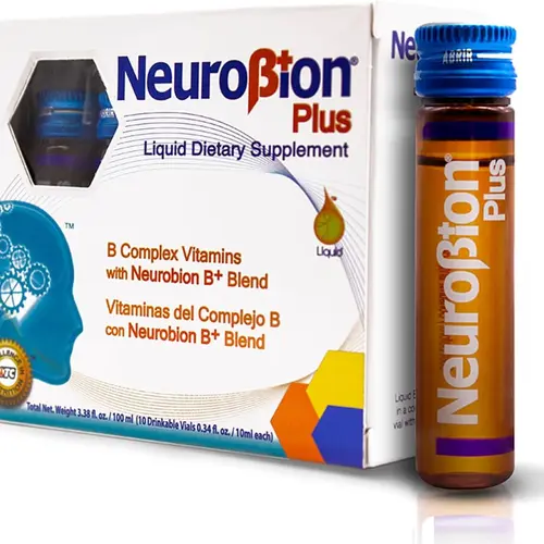 Neurobion Plus B-Complex Dietary Vitamin Liquid OTC Pharmaceuticals - 10 Vials Multi-Pack, B Vitamins Blend, 3.38 fl oz (100ml), 18-Month Shelf Life, Strawberry Flavor, Brain Nutrition, Boosts Energy, Focus Support, Metabolism Aid