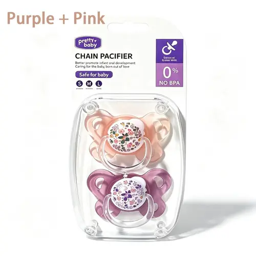 2-Pack Cute Floral Pacifier Set, Safe & Soothing for Newborns, No BPA Baby Pacifier, 0-6 Months Soft Silicone Soother, Instant Calm, Silicone Nipple