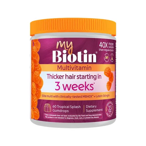 MyBiotin Hair Growth Multivitamin Gummies with Lustriva (Select: 7-Day or 30-Day Supply) - supplement includes Biotin, Vitamins A, C, D3, E, B6, B12, Folate, and Niacin for optimum hair and nail health