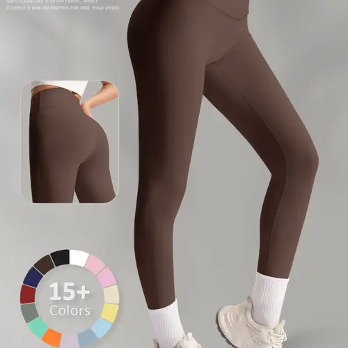New Women's Solid Color Sport Leggings, High Waist Activewear, Breathable Comfortable Yoga Pants, High-Waisted Stretchy Tummy Control Butt Lifting Gym Workout Daily Wear, Fitness Workout Pants, Gym Sportswear Bottoms, Multiple Colors Available