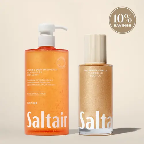 Saltair Brighten & Glow Duo - Vitamin C Body Brightener Glow Body Serum (13 fl oz) , Salt Water Vanilla Shimmering Body Oil (4 fl oz)