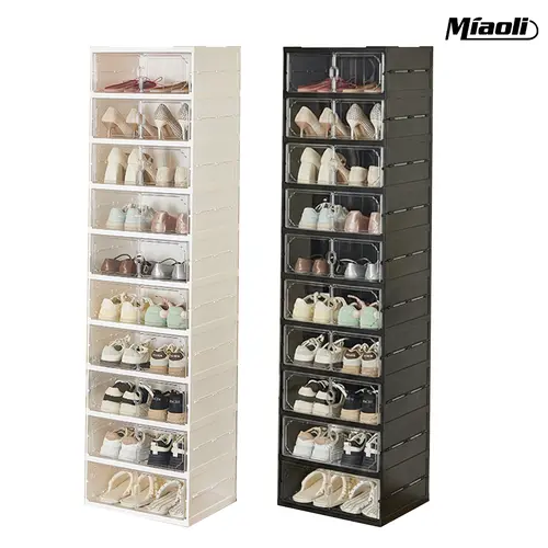MiAoLi 10-Layer Folding Shoe Rack Organizer, Magnetic Transparent Door Plastic Shoe Cabinet with Quick Magnetic Close & Door Snap, Stackable, 20-Pair Capacity, Sturdy, No-Installation, Simple Design, Space-Saving, Indoor Furniture (TikTok Shop)