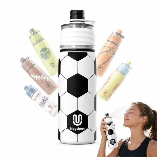 Magcheer Soccer Water Bottle - 20oz Insulated Misting Water Bottles Stainless Steel 3D Textured - Soccer Accessories Gift for Kids Back to School