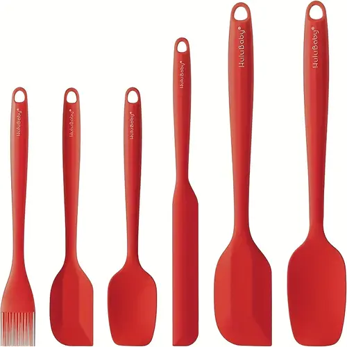 6pcs Seamless Silicone Spatula Cookware Set - Cool-Touch Handle, Food-Grade, Heat-Resistant, Flexible Baking Supplies, Durable 1-Piece Construction, Non-Stick, Seamless Clean, Hanging Kitchen Utensils for Mixing & Spreading, Easy-Clean, Dishwasher-Safe