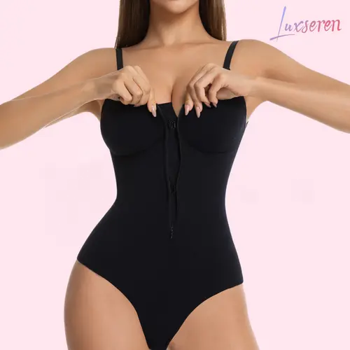 LUXSEREN Lady's Lightweight Nylon Fabric Curve Hugging Compression Shapewear Bodysuit - Front Zipper, Abdomen Control, Waist Slimming, Hip Lift, Tummy-Tucking Garment, Full-Body Piece for Spring Glow-Up