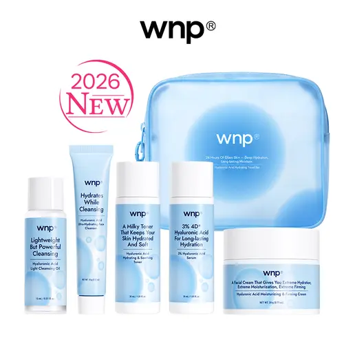 [WNP Official] 4D Hyaluronic Acid Travel Skincare Set | 5-Step Hydrating Routine | Cleansing Oil, Cleanser, Toner, Serum & Cream | For Hydrated, Glowy Skin