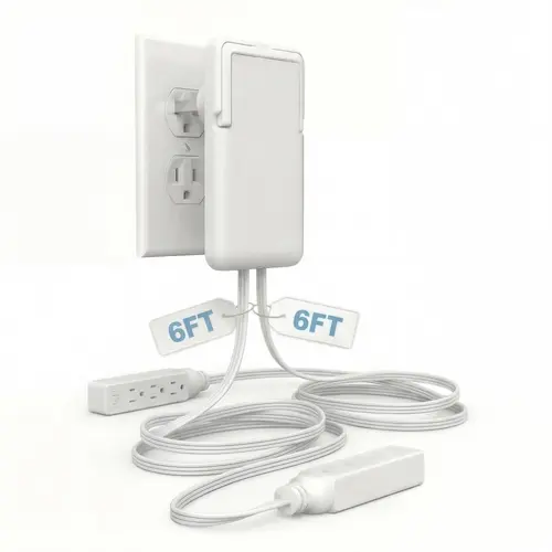 Patented Ultra-Thin Outlet Concealer with Cord Concealer Kit, Flat Extension Cord with Multi Outlets Power Strip, Ideal for Home Improvement, Hide Bulky and Messy Cords
