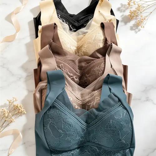 6 Pcs Women's Lacy Lace Bra Combo, Ultra-Soft Push-Up Padded Feminine Form-Fitting Everyday Seamless T-Shirt Bras, Comfortable Casual Lingerie