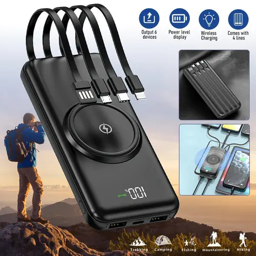 25800mAh Power Bank Charger - 3-in-1 Portable Power Banks EDC Gear with Built-in Type-C/Micro Cables (4 Total), 6 Outputs (Including 5V2.1A Ports), 3 USB/C Inputs, Safety Chip, International Travel Protection for iPhone