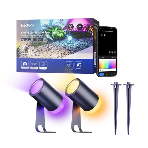 2-Pack Adjustable Smart Outdoor Wall Lights - IP65 Rated, 900 Lumens, Alexa Voice Control, Bluetooth, App Controller, 2-Directional RGB Atmospheric Light Flood & Spot Lighting, for Patio DIY Projects