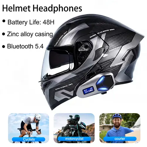 DVKIX 2026 new smart helmet earphones, one-click to turn on the voice assistant while riding, answer calls and play music, intelligent digital display, 25 hours of battery life, FM function, suitable for safe riding, as a gift, Fm Radio, 40Mm