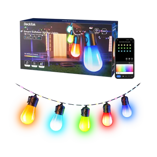45ft Smart Outdoor String Lights with IP65 Waterproof Color Changing LED Bulbs, High Brightness, 49 Preset Scenes, Immersive Color Gradients for Garden Decking & Patio Lighting