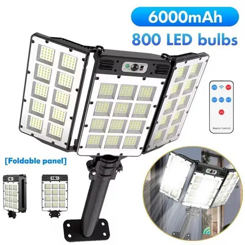 800LED Solar Street Light with 1x Remote Control, Motion Sensor, 12H Runtime, Waterproof Adjustable Flood Light for Yard, Outdoor Security Solutions, 1 X Remote Control