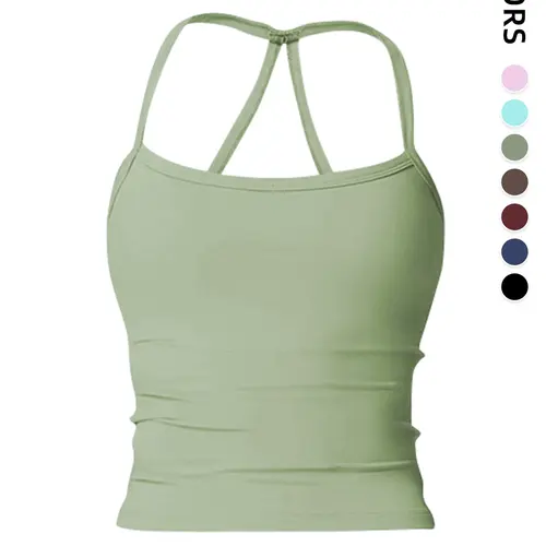 Women's Detachable Padded Sports Vest, Sleeveless Top for Yoga and Fitness, Comfortable All-Season Wear, Durable Plain Design, Soft Stretchy Activewear