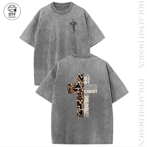 Holafish Acid Washed  Printed Tee, Drop Shoulder Crewneck T-Shirt for Casual Wear, Streetwear and Everyday Style,back to school,back to school shopping