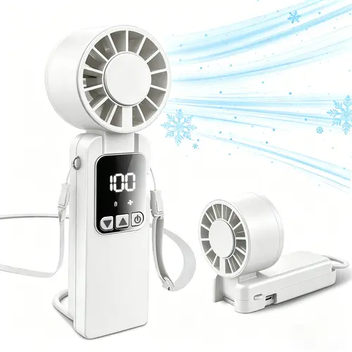 6000mAh 199-Speed Turbo Handheld Fan | USB Type-C Rechargeable, Digital Display, Neck Hanging, 7.4oz Ultra-Light Portable Fan for Travel Outdoor tiktokshopspringglowup