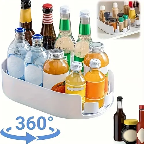 Durable Rectangular Lazy Susan Organizer - 14.57x9.84x2.76in, Smooth 360° Rotates, Max 10lbs Load, for Refrigerator Sauces, Condiments, Jam Jars, Kitchen Shelf or Cabinet