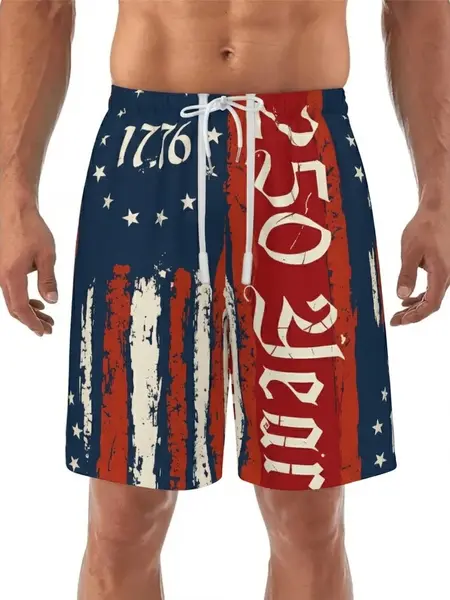Men's 1776-2026 USA 250th Anniversary USA Flag Shorts - Summer Breathable Bird's Eye Mesh Lining Swim Trunks, Gift for Him