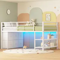 ADORNEVE Twin Low Loft Bed Frame - Reinforced Metal and Wood Design with 6 Storage Drawers, Open Shelves, 15" H Safety Guard Rail, Music-Sync Glow LED Lights for Kids' Bedroom, Mini Apartment Combo Bed