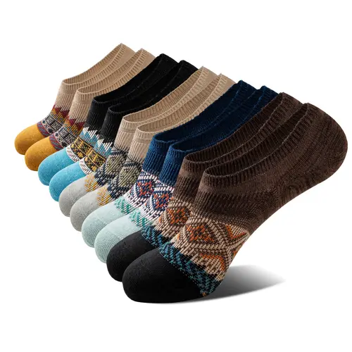 NEXFORMX Men’s Retro Pattern Ankle Socks 5 Pairs Soft Breathable Cotton Blend No-Show Socks with Anti-Slip Heel Great Gift for Men
