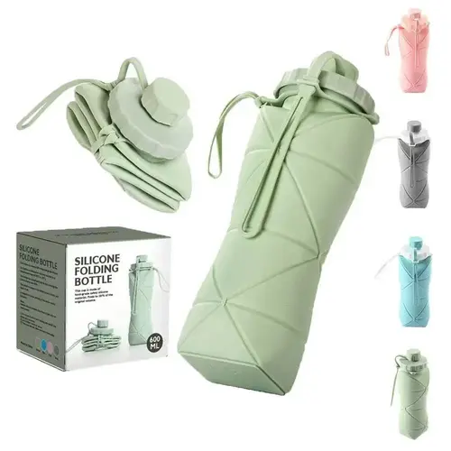 600ml Silicone Collapsible Water Bottle - Adult Portable Reusable Cup, Expandable Large-Capacity Motivational Bottle for Outdoor Travel Camping