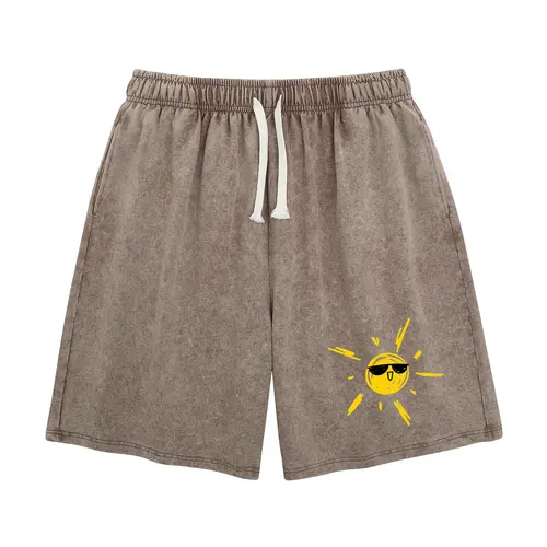 Holafish Acid Wash Graphic Shorts - Women's Stylish Fashion Clothes, Unisex 98% Cotton 2% Polyester Soft Casual Bottoms for Everyday Wear,back to school shopping