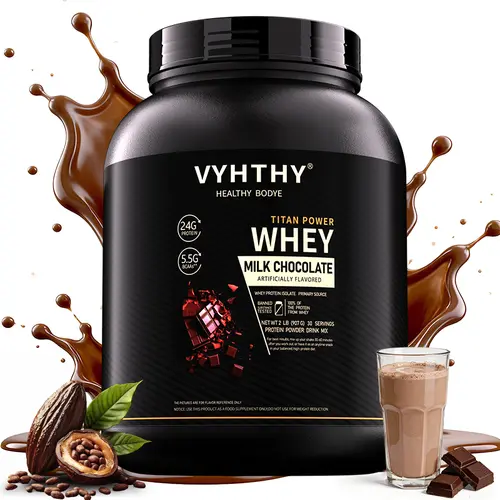 VYHTHY Whey Protein Powder - Indulgent Chocolate Flavor, 24g Protein, 3.5g BCAAs, Sugar Free, Sodium-Containing, High-Quality Isolate & Concentrate, Nutritional Recovery Muscle Recovery Supplement for Adults, Supports Muscle Growth, 52 Servings