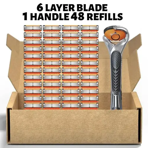 24/48 Count Razor Blades And 1 Handle, Men's Razor Blade Refills, Sharp Handheld Razor Blades, Men's Daily Grooming Product, Head Razor, Ultra Sharp Stainless Steel Blades For A Smooth Shaving Experience, Perfect Gift For Men