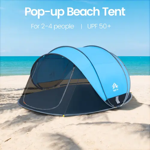 Night Cat Large Pop-Up Beach Tent - 2-4 Person Instant Setup Shelter, UPF 50+ Silver Coating Sunscreen, 360° Ventilated Bug-Proof Mesh, Windproof Portable Outdoor Shelter, Floor Blocks Hot Sand Underfoot, Moisture-Proof Camping Tent