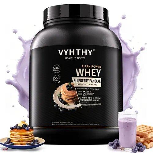 VYHTHY Whey Protein Powder Mix - Blueberry Delight, 24g Protein, 3.5g BCAAs, Sugar-Free, High-Quality Isolate & Concentrate Blend, Fitness Fuel, Muscle Mass & Lean Muscle Lifestyle Dietary Supplement