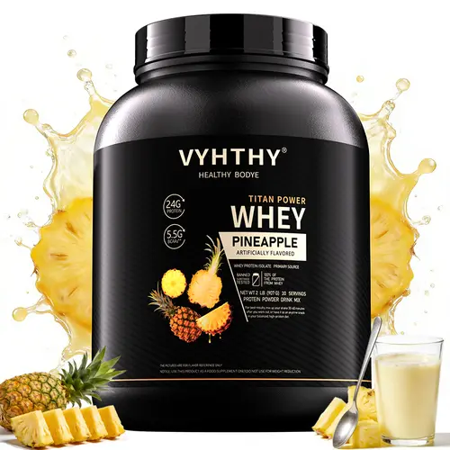 VYHTHY Whey Protein Powder - Pineapple Flavor, 24g Protein, 3.5g BCAAs, Sugar-Free, High-Quality Whey Isolate & Concentrate, Supports Muscle Growth & Recovery - Healthcare Fitness Supplement