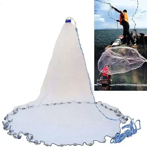 Ringless Hand Throw Fishing Cast Net | Traditional Hand-Spread Spin Net with Rotating Bag  Large Fishing Cast Net with Sinker