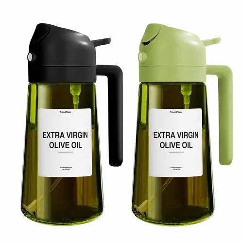 2 Pack 2-in-1 Glass Oil Dispenser & Sprayer Bottle-Leakproof Olive Oil Spray Bottle with Handle, Food-Grade, Refillable for Cooking, BBQ, Air Fryer & Salad