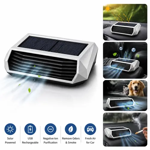 Solar Car Air Purifier, USB Rechargeable Portable Ionizer, Odor Remover for Smoke, Pet Smell & Fresh Air Cleaner for Car Interior #SummerVibes