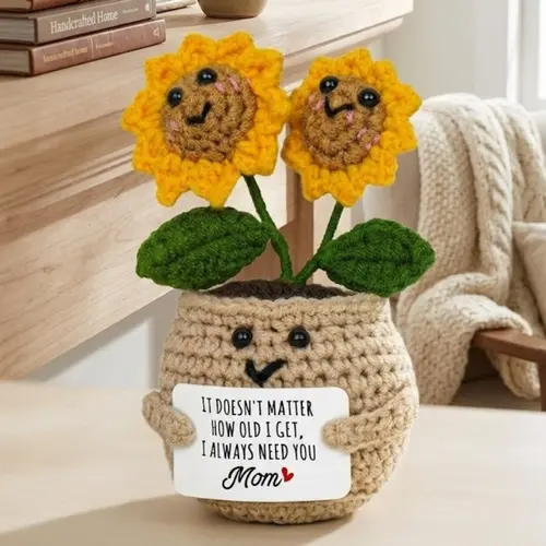 Mini Crocheted Sunflower Stitchwork Keychain - Mom Birthday Gifts, Floral Keychains, Emotional Support Fashion Accessory, Decor Ornament
