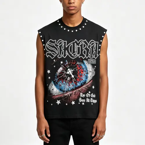 Sopula Studio Men's Sleeveless Eye Of God Graphic Rhinestone Workout Tank Top, Black Menswear Clothes