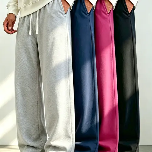 Men’s casual athletic long pants for spring and autumn, loose straight fit, versatile knit sweatpants