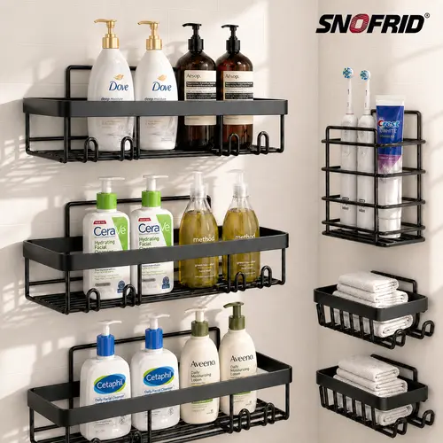 【DealsForYouDays】Snofrid Shower Caddy 6-Pack, Advanced Rustproof Design, No Drilling Adhesive Shelves, Rack with Soap Holder, Large Capacity Bathroom Organizers and Storage, Wall-Mounted Kitchen & Home Decor