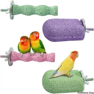 4PCS Bird Beak Grinding Stone Parrot Cage Perch Foot Care Chew Toy Nail Trimmer Grinding Stand Pet Bird Cage Accessory Durable Natural Stone Set