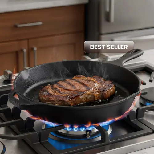 12-in Pre-Seasoned Cast Iron Skillet - Durable Cookware, Ready-to-Use Cooking Pan for Searing, Multipurpose Indoor Kitchen Supplies, Cast Iron Skillets, Cooking Pans