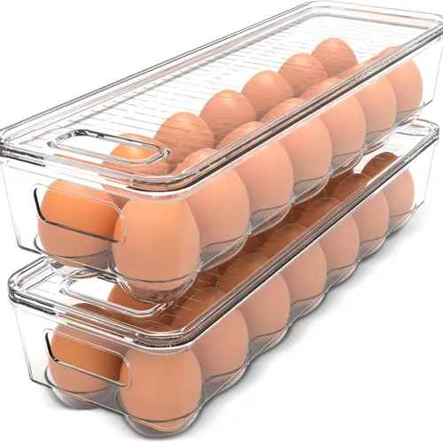 Utopia Home Durable Plastic Egg Container (2 Pack) - Fridge Organizers and Storage with Lid, Handle, Individual Slots, Stackable, Fits Fridge, Durable Plastic for Everyday Use, Kitchen Household Products, Kitchen Organization Accessory