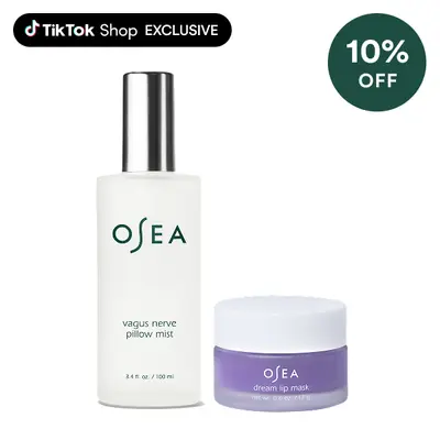 OSEA Night-Time Essentials Bundle – Vagus Nerve Pillow Mist (Chamomile, Lavender & Juniper Essential Oils) + Dream Lip Mask with Bio-Retinol | Relaxation, Sleep Support & Overnight Hydration Set