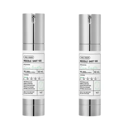 2 Pack VT Shot 100, CICA Reedle Spicule Microneedling Serum for Pore Care & Exfoliation, Exosome, Centella Asiatica for Glass Skin, Skin Texture, Korean Liquid Skin Booster (1.69 Fl Oz / 50ml)