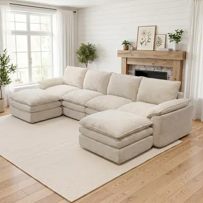 118" U-Shaped Modular Sectional Sofa - Comfy Cloud 3-Seater with 2 Movable Ottoman, Cloud Sofa for Living Room Multiple configurations available; features soft chenille upholstery.