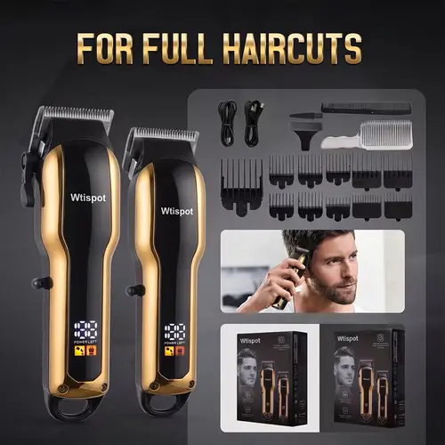 Men's haircutting set, including men's haircutting scissors, USB rechargeable haircutter, and LCD display power supply, suitable for car travel and household use - perfect men's gift for Father's Day, birthday, and Christmas