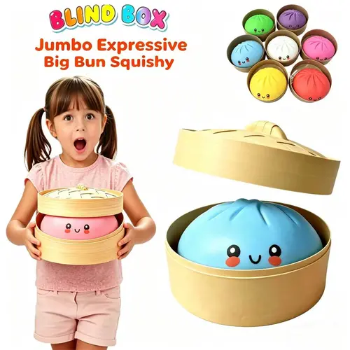 Jumbo Expressive Big Dumpling Squishy (10.6 inch)- Blind Box, Mysecret BunFidget Toy, Soft TPR Material, Stress Relief, Unboxing Surprise,Random Style per Pack.Valentine's Day and Easter gifts, suitablefor children to exchange gifts